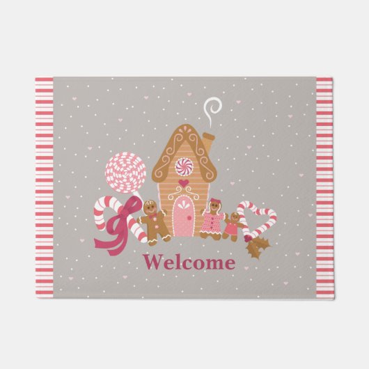 Cute Pink Grey Gingerbrood Snoep Deur Mat (Voorkant)