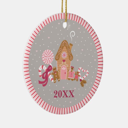 Cute Pink Grey Gingerbrood Snoep Round Ornament (Rechts)