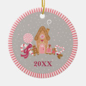 Cute Pink Grey Gingerbrood Snoep Round Ornament (Voorkant)