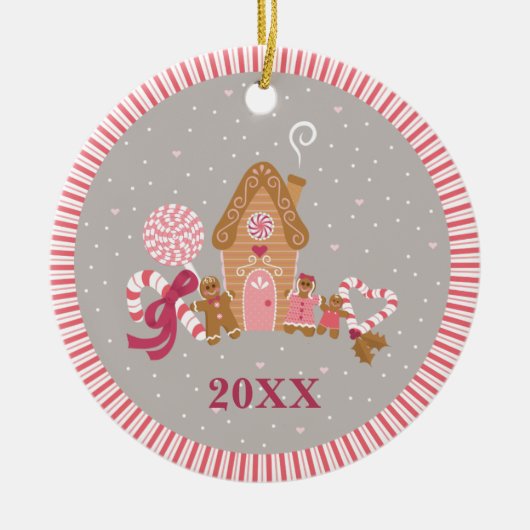 Cute Pink Grey Gingerbrood Snoep Round Ornament (Voorkant)