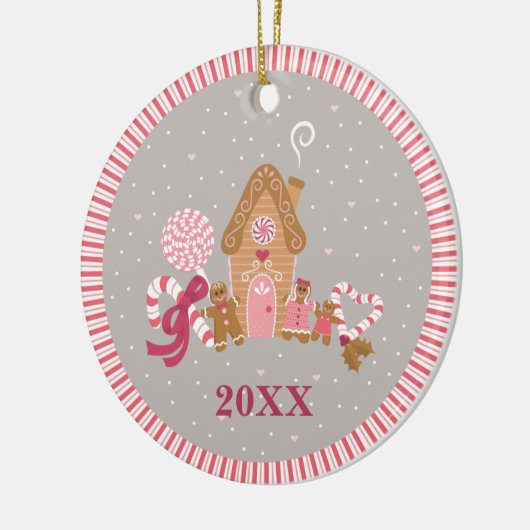 Cute Pink Grey Gingerbrood Snoep Round Ornament (Links)