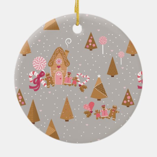 Cute Pink Grey Gingerbrood Snoep Round Ornament (Achterkant)