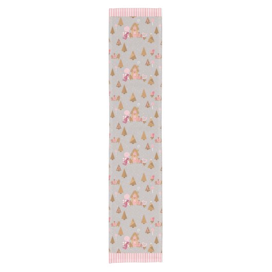 Cute Pink Grey Gingerbrood Snoep Table Runner Korte Tafelloper (Voorkant)