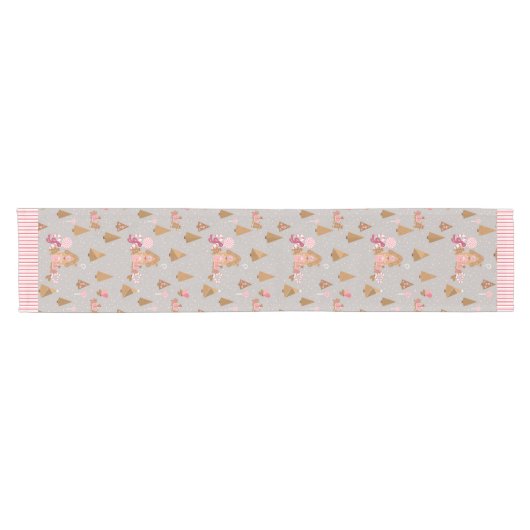Cute Pink Grey Gingerbrood Snoep Table Runner Korte Tafelloper (Horizontaal)