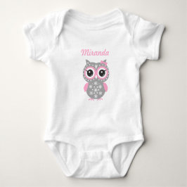 Cute Pink & Grey Owl Baby Girl Jersey Bodysuit