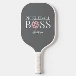Cute Pink Grey Pickleball Boss  Paddle