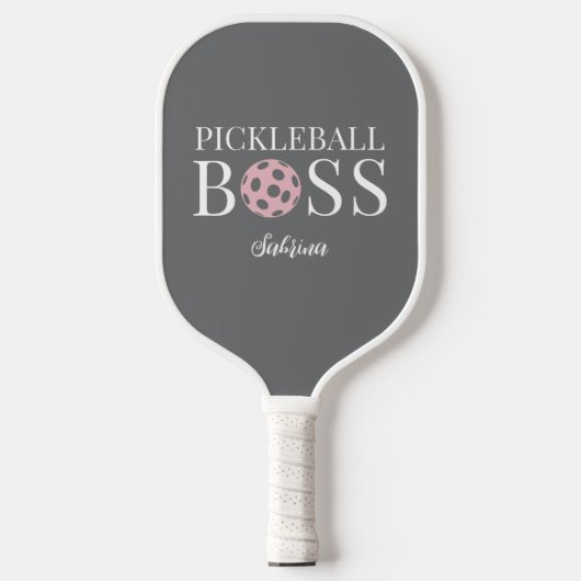 Cute Pink Grey Pickleball Boss  Pickleball Paddle (Voorkant)