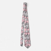Cute Pink Grey White Floral Waterverf Paint Stropdas (Achterkant)