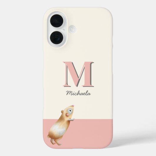 Cute Pink Guinea Pig Monogram Illustration Case-Mate iPhone Case (Achterkant)