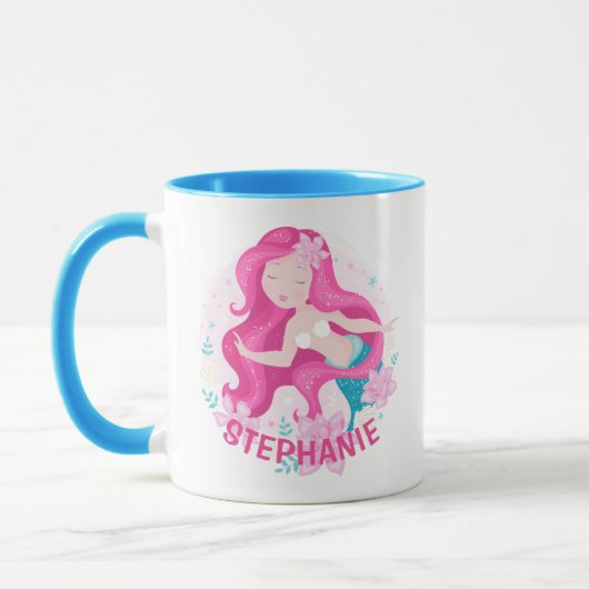 Cute Pink Hair Mermaid Girls Fantasy Personalized Mok (Links)