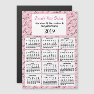 Cute Pink Hair Salon Business Mini 2019 Calendar Magnetische Uitnodiging