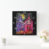 Cute Pink Hair Witch Doll Paars Castle Vierkante Klok (Huis)