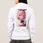 Cute Pink-Haired Anime Girl Illustration Hoodie (Achterkant)