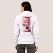 Cute Pink-Haired Anime Girl Illustration Hoodie (Achterkant volledig)