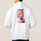 Cute Pink-Haired Anime Girl Illustration Hoodie (Achterkant)