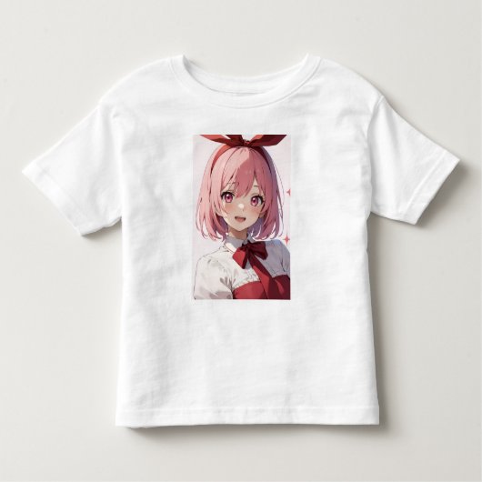 Cute Pink-Haired Anime Girl Illustration Kinder Shirts (Voorkant)