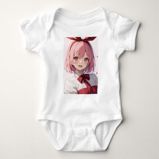 Cute Pink-Haired Anime Girl Illustration Romper (Voorkant)