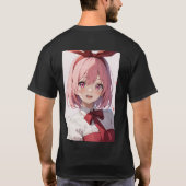 Cute Pink-Haired Anime Girl Illustration T-shirt (Achterkant)