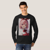 Cute Pink-Haired Anime Girl Illustration T-shirt (Voorkant volledig)