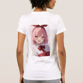 Cute Pink-Haired Anime Girl Illustration T-shirt (Achterkant)