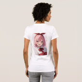 Cute Pink-Haired Anime Girl Illustration T-shirt (Achterkant volledig)