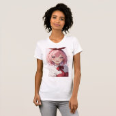 Cute Pink-Haired Anime Girl Illustration T-shirt (Voorkant volledig)