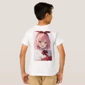Cute Pink-Haired Anime Girl Illustration T-shirt (Achterkant volledig)