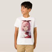 Cute Pink-Haired Anime Girl Illustration T-shirt (Voorkant volledig)