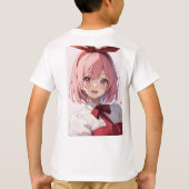Cute Pink-Haired Anime Girl Illustration T-shirt (Achterkant)