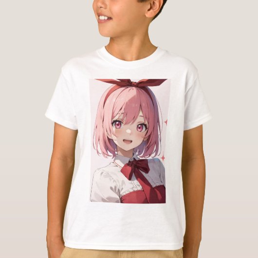 Cute Pink-Haired Anime Girl Illustration T-shirt (Voorkant)