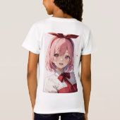 Cute Pink-Haired Anime Girl Illustration T-shirt (Achterkant)