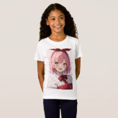 Cute Pink-Haired Anime Girl Illustration T-shirt (Voorkant volledig)