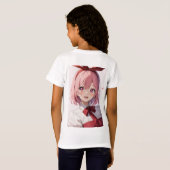 Cute Pink-Haired Anime Girl Illustration T-shirt (Achterkant volledig)