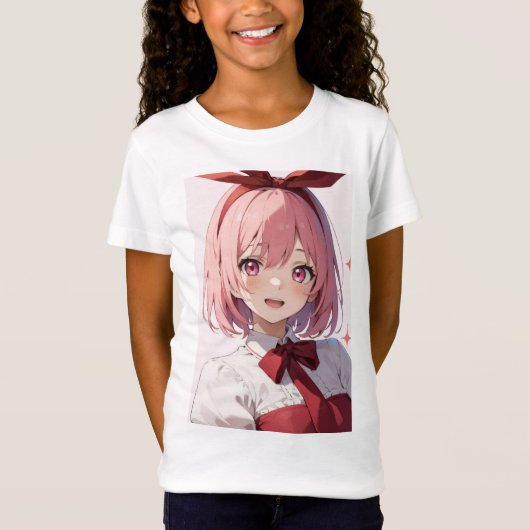 Cute Pink-Haired Anime Girl Illustration T-shirt (Voorkant)