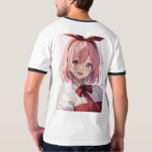 Cute Pink-Haired Anime Girl Illustration T-shirt (Achterkant volledig)