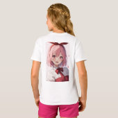 Cute Pink-Haired Anime Girl Illustration T-shirt (Achterkant volledig)