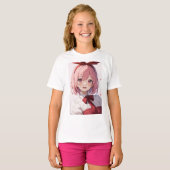 Cute Pink-Haired Anime Girl Illustration T-shirt (Voorkant volledig)