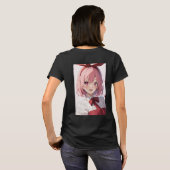 Cute Pink-Haired Anime Girl Illustration T-shirt (Achterkant volledig)