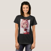 Cute Pink-Haired Anime Girl Illustration T-shirt (Voorkant volledig)
