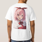 Cute Pink-Haired Anime Girl Illustration T-shirt (Achterkant)