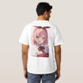 Cute Pink-Haired Anime Girl Illustration T-shirt (Achterkant volledig)