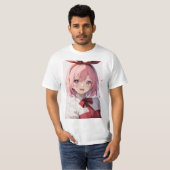 Cute Pink-Haired Anime Girl Illustration T-shirt (Voorkant volledig)
