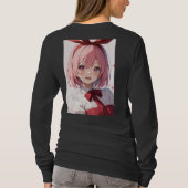 Cute Pink-Haired Anime Girl Illustration T-shirt (Achterkant)