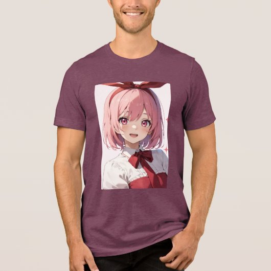 Cute Pink-Haired Anime Girl Illustration Tri-Blend Shirt (Voorkant)
