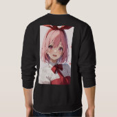 Cute Pink-Haired Anime Girl Illustration Trui (Achterkant)