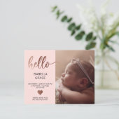 Cute Pink Hallo Foto Baby Aankondiging (Staand voorkant)