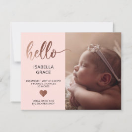 Cute Pink Hallo Foto Baby Aankondiging