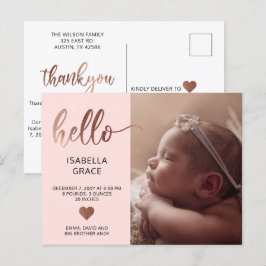 Cute Pink Hallo Foto Baby Aankondigingskaart