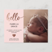 Cute Pink Hallo Foto Baby Aankondigingskaart (Voorkant)