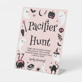 Cute Pink Halloween Baby Shower Pacifier Hunt Game Reclamebord Met Voetstuk